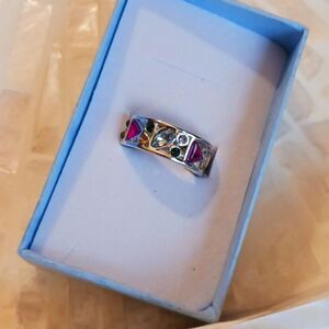 Sterling Silver Gemstone Wide Band Ring - Size 7, 8